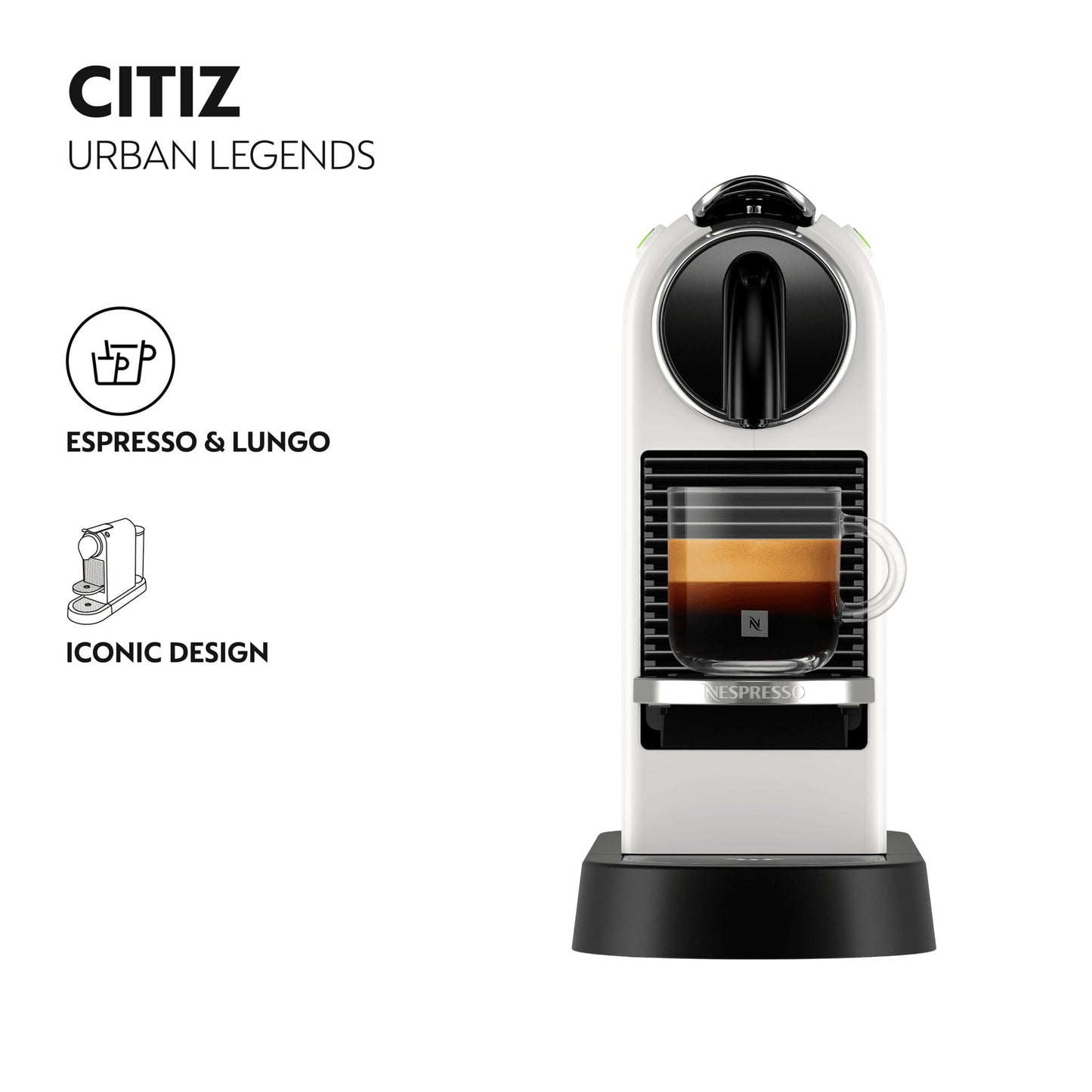 Nespresso Citiz Coffee Machine by De'Longhi for Original Coffee Pods, Italian Inspired Espresso, Quality Coffee, Starter Capsule Set Included, EN167.W, White