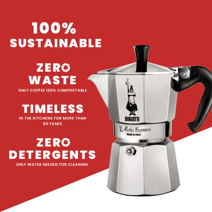 Bialetti Moka Express Aluminium Stovetop Coffee Maker, Silver, 1 Cup