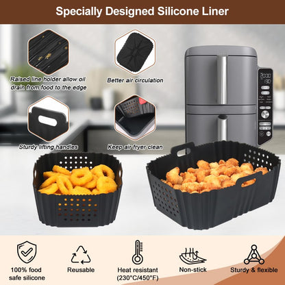 BYKITCHEN Air Fryer Silicone Liner for Ninja Double Stack XL 9.5L SL400UK, Perforated Air Fryer Liners Reusable, Airfryer Accessories for Ninja Double Stack Vertical Dual Drawer Airfryer (2 PCS)