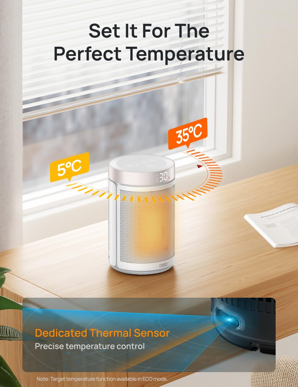 Dreo Electric Heater, 1500W Energy Efficient Space Room Heater, Upgrade Remote Portable Ceramic Fan Heaters, Thermostat, 3 Modes 12H Timer, Overheat & Tip Over Protection, for Bedroom, Atom 316, Gold