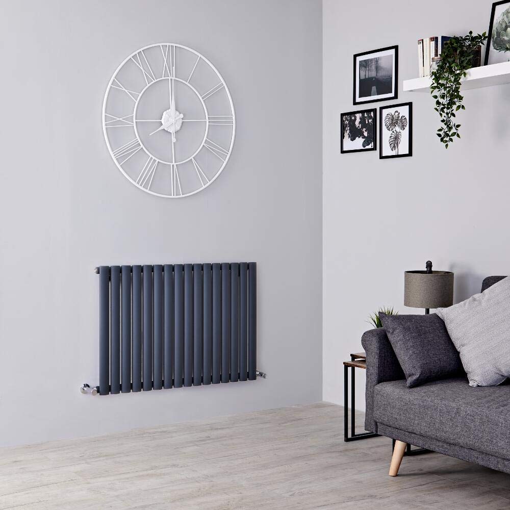 Milano Aruba Anthracite Horizontal Single Oval Panel Radiator - 400mm x 413mm