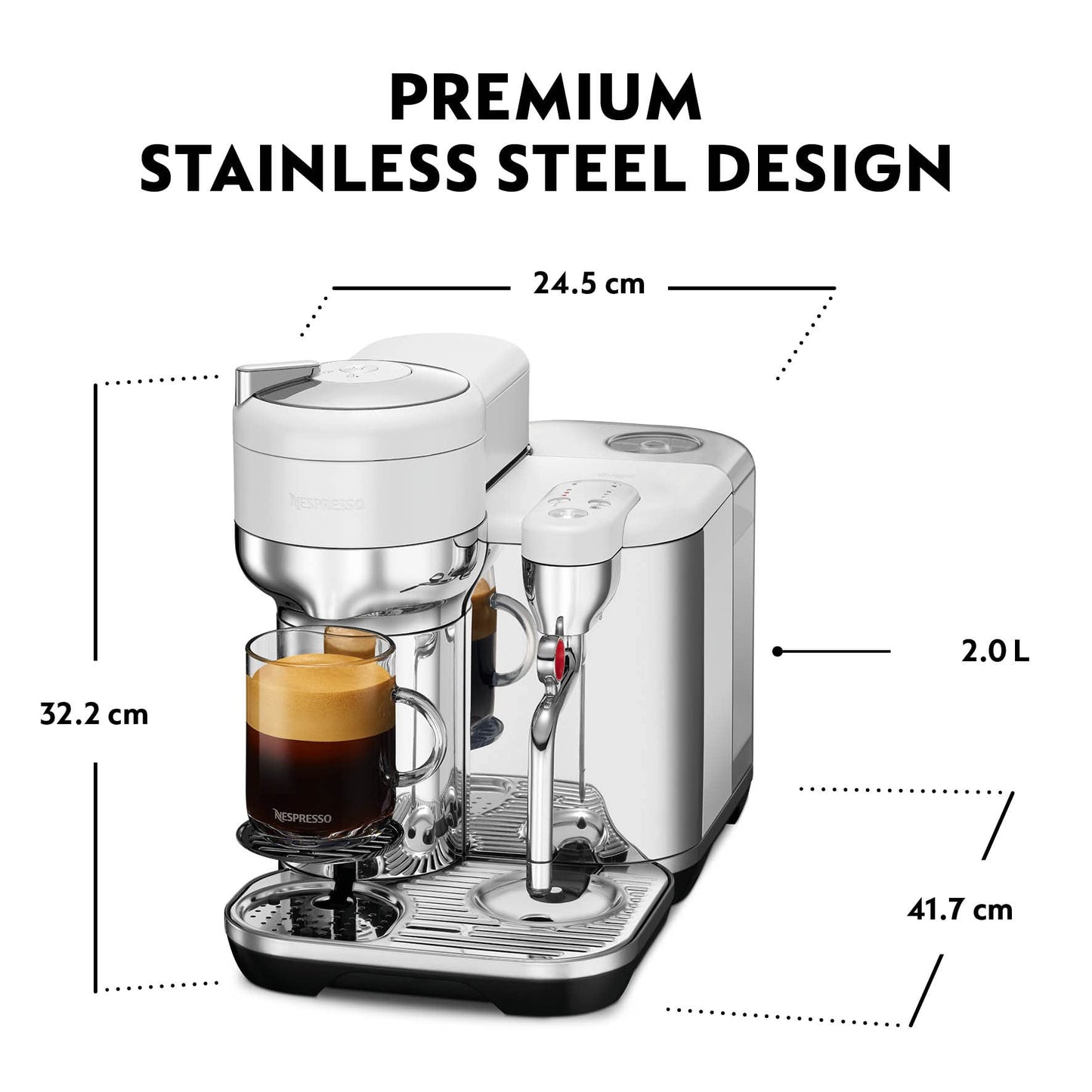 Nespresso Vertuo Creatista Automatic Pod Coffee Machine with Milk Frother Wand for Cappuccino, Flat White and Espresso by Sage, Stainless Steel