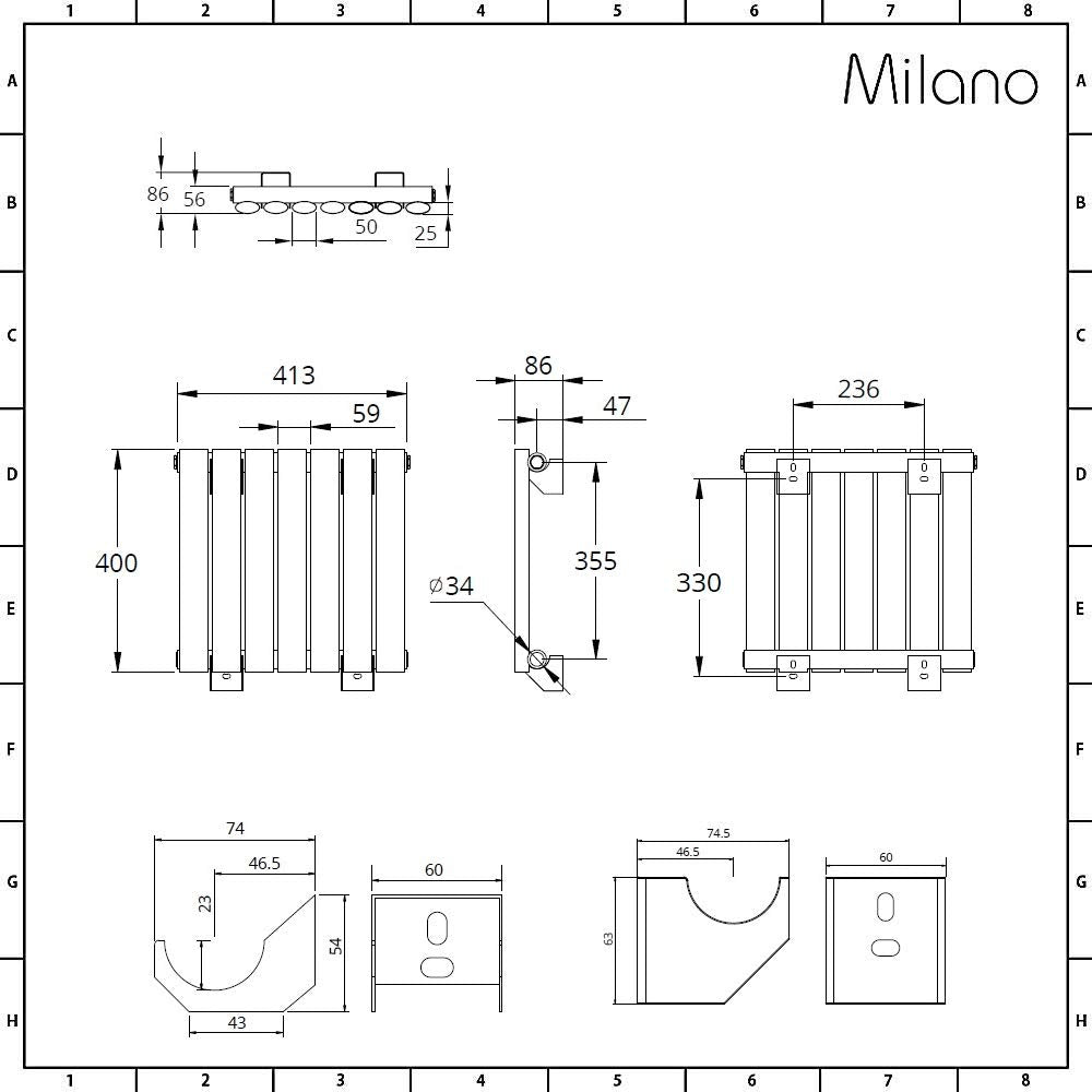 Milano Aruba - Anthracite Horizontal Single Oval Panel Radiator - 400mm x 413mm