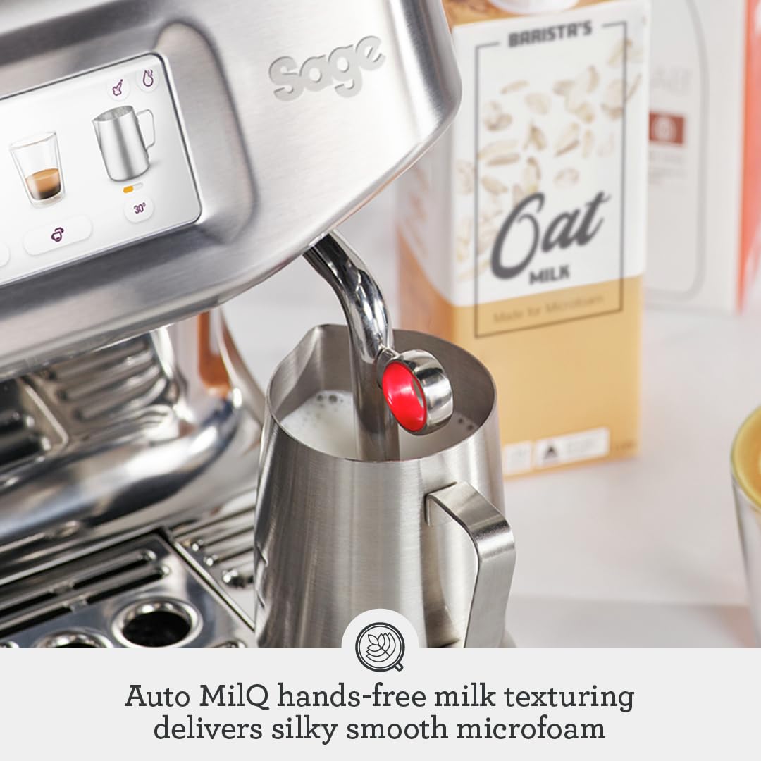 Sage - The Barista Touch Impress - Bean to Cup Coffee Machine with Grinder and Milk Frother, Cappuchino, Latte, Espresso Maker, Easy to Use, 8 Presets, With Milk Jug, 1700 W, Brushed Stainless Steel