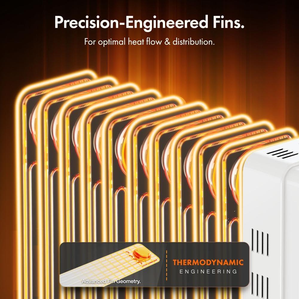 VonHaus Oil Filled Radiator 11 Fin, Heater Portable Electric Free Standing 2500W for Home, Office, Any Room – 24 hour Timer, Adjustable Thermostat, 3 Heat Settings, 4x Wheels, 1.5m Power Cable