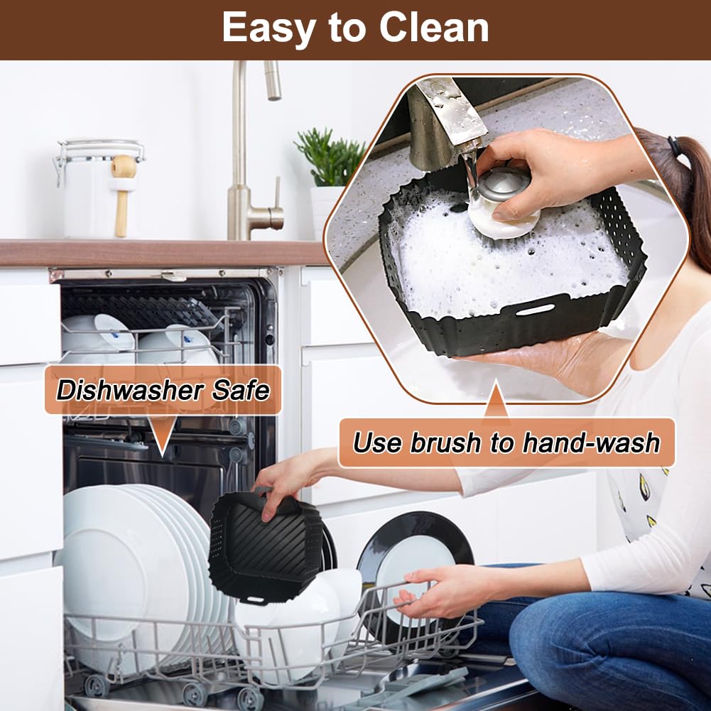 BYKITCHEN Silicone Air Fryer Liner for Ninja Double Stack Air Fryer XL SL400UK, Perforated 2PCS Air Fryer Liners, Air Fryer Accessories for Ninja Double Stack 9.5L Vertical Dual Drawer Air Fryer