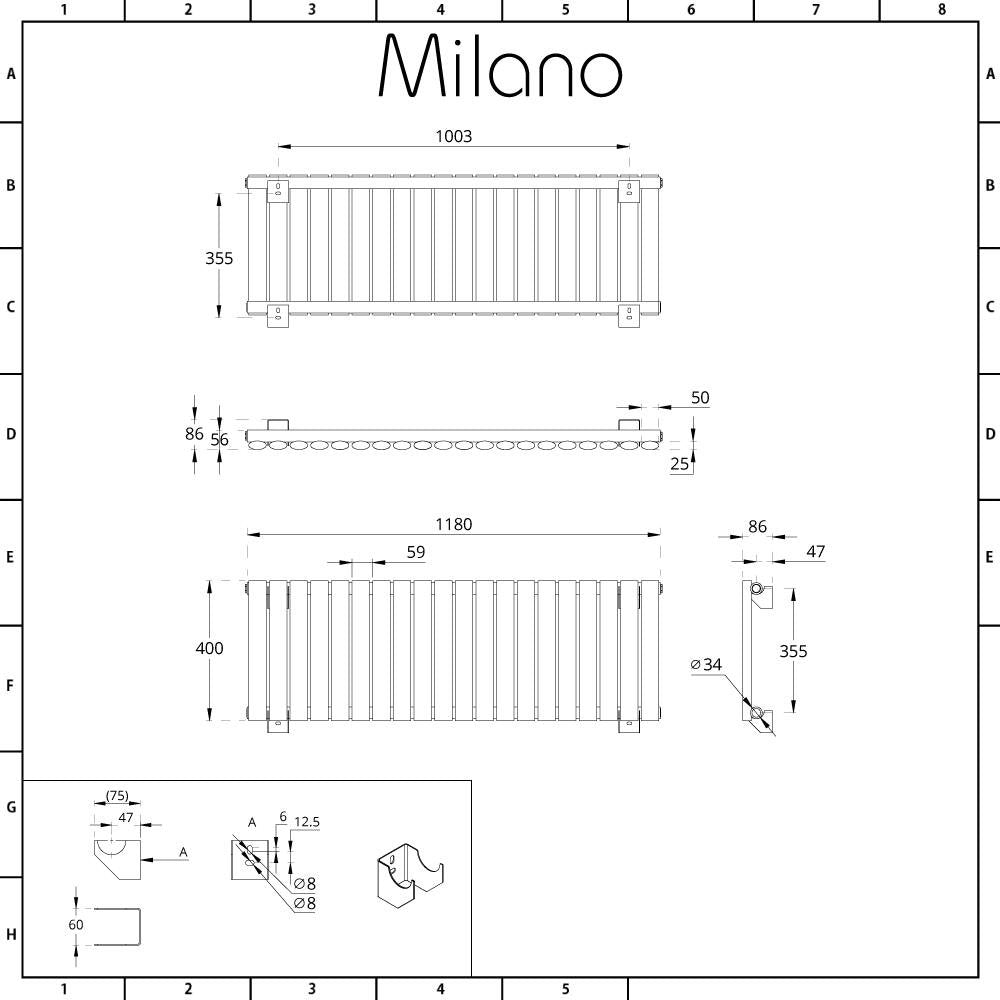 Milano Aruba - Anthracite Horizontal Single Oval Panel Radiator - 400mm x 413mm