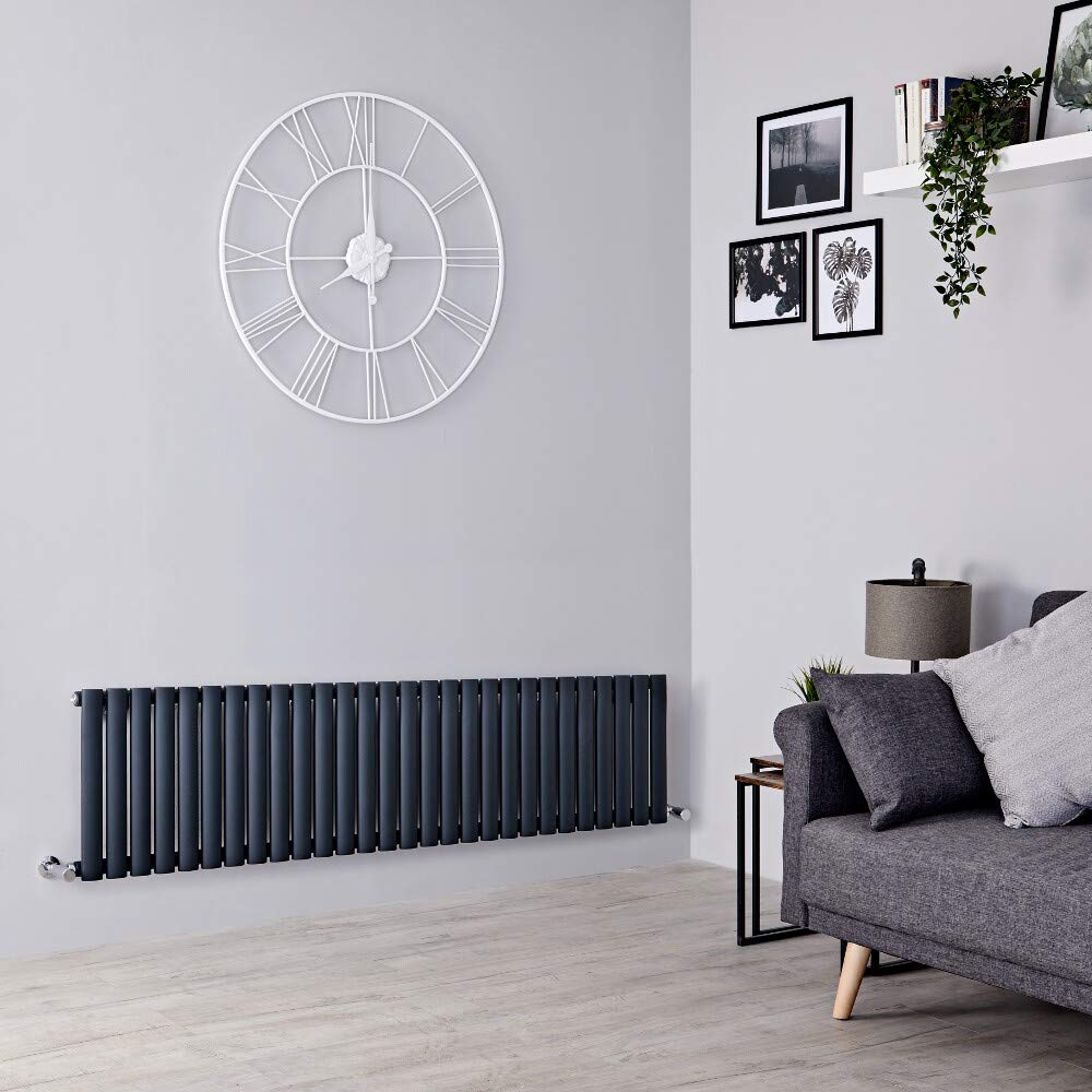 Milano Aruba - Anthracite Horizontal Single Oval Panel Radiator - 400mm x 413mm