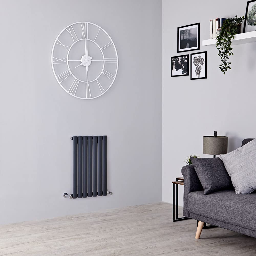 Milano Aruba - Anthracite Horizontal Single Oval Panel Radiator - 400mm x 413mm