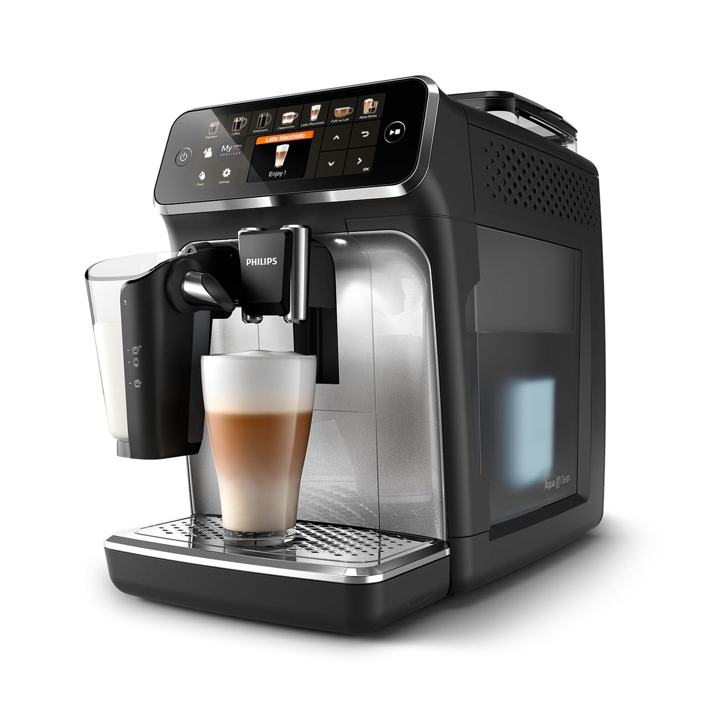 Philips 5400 Series Bean-to-Cup Espresso Machine - LatteGo Milk Frother, 12 Coffee Varieties, 4 User Profiles, Intuitive Display, Silver (EP5446/70)