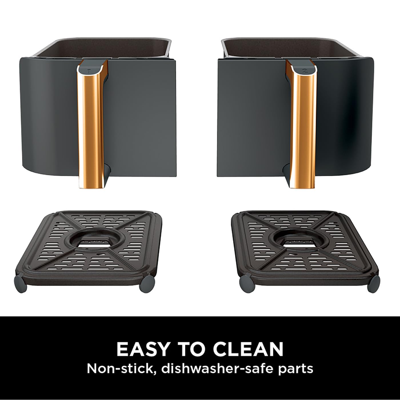 Ninja Foodi MAX Dual Zone Air Fryer, Amazon Exclusive, Tongs, 2 Drawers, 9.5L, 6-in-1, Use No Oil, Air Fry, Max Crisp, Roast, Bake, 8 Portions, Nonstick Dishwasher Safe Baskets, Copper/Black AF400UKCP