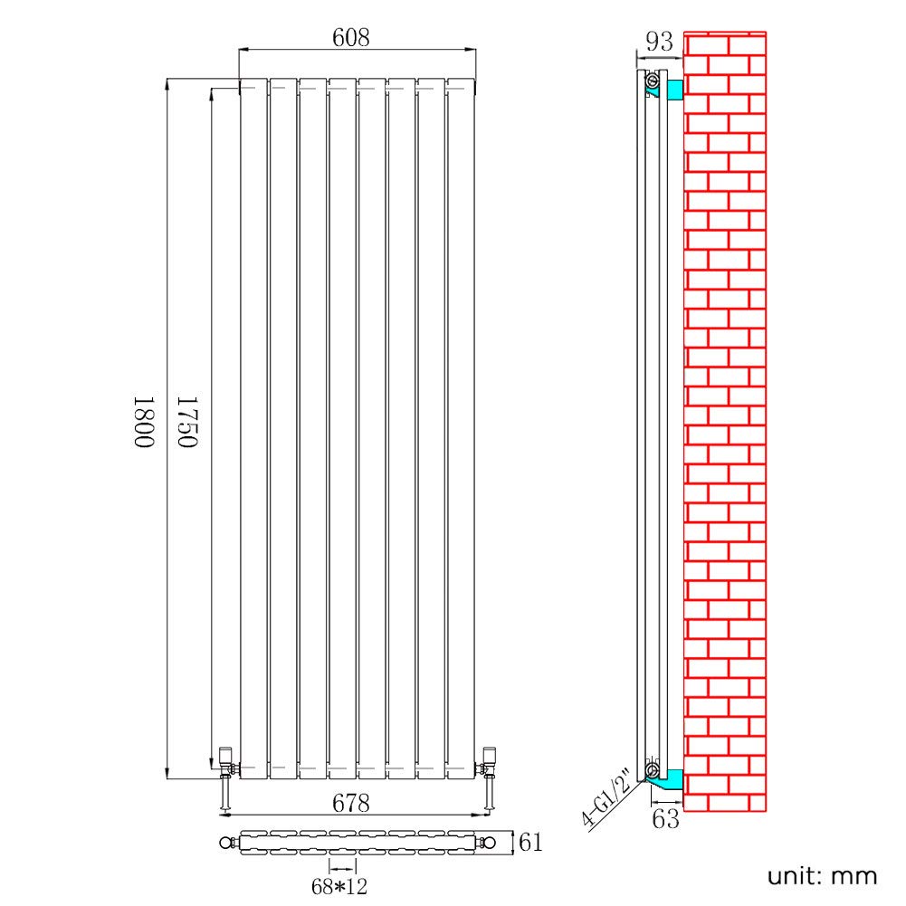 ELEGANT Radiators Vertical White Tall Single Bathroom Kitchen Designer Radiator Flat Panel 1800 x 452 mm