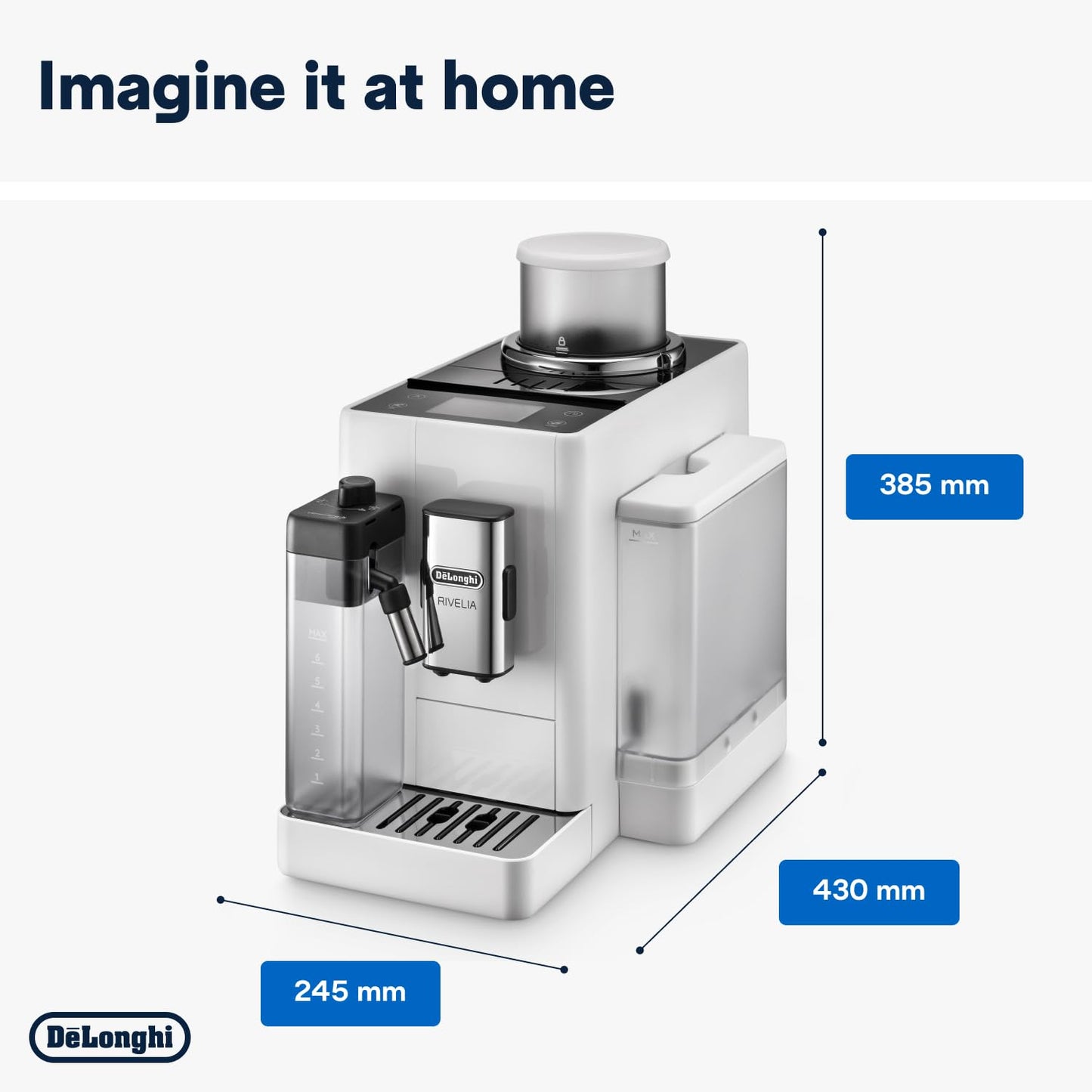Delonghi Rivelia EXAM440.55.G, Fully Automatic Coffee Machine with LatteCrema Hot, Automatic Milk Frother, Compact Size Bean to Cup Coffee Machine, 16 Recipes, Full Touch Colored Display, Pebble Grey