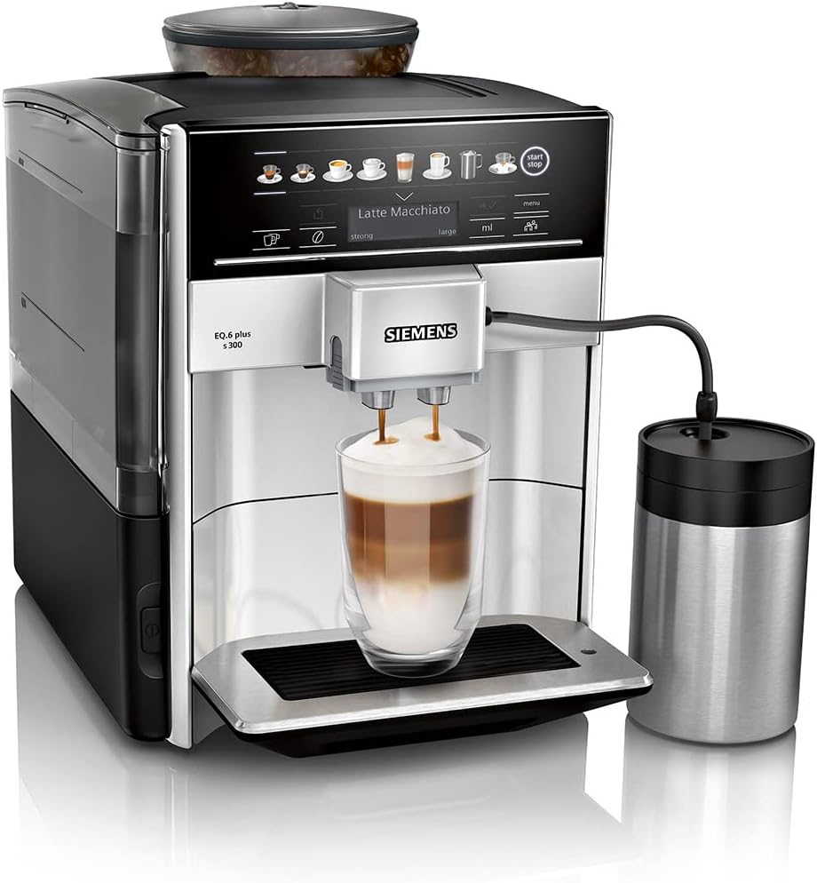 SIEMENS TE653M11GB EQ6 plus S300, Bean to Cup Fully Automatic Espresso Coffee Machine with milk system, 10 coffee varieties, 2 user profiles - Titanium