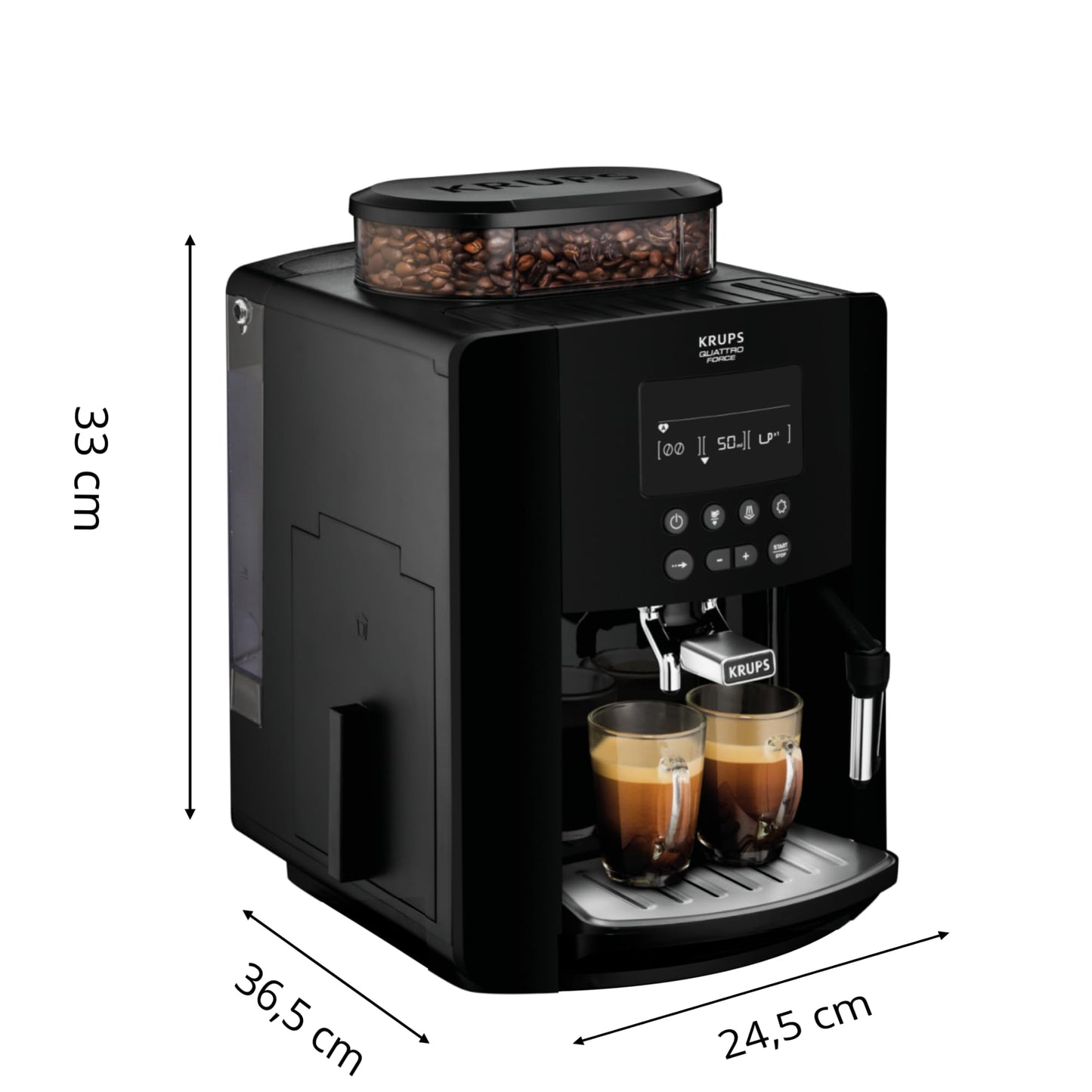 KRUPS Arabica Digital Automatic Coffee Machine, Bean to Cup, Espresso & Cappuccino Maker, 1.7 litre Water Tank, Silver, EA817840