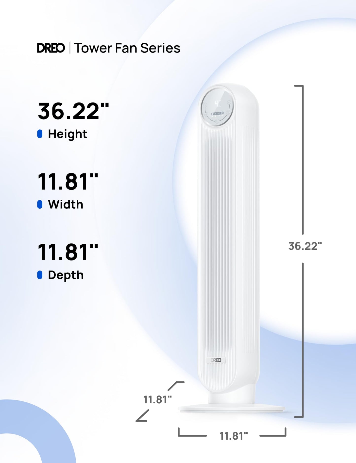 Dreo 28dB Silent Tower Fan, 25ft/s Velocity Electric Cooling Fan with Remote Control 90° Oscillating 4 Speeds 4 Modes 8H Timer LED Display, Quiet Standing Bladeless Floor Fans for Bedroom, White