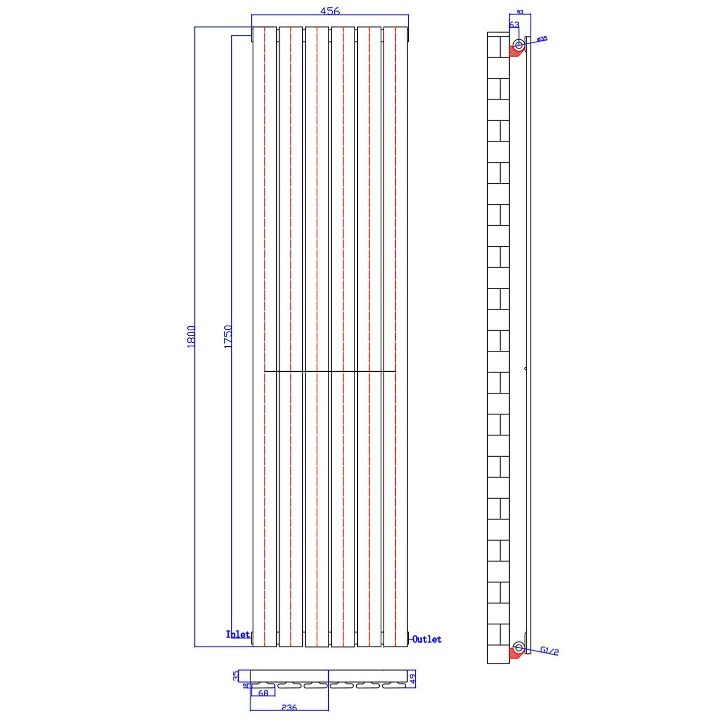 ELEGANT 1600 x 300 mm Vertical Designer Radiator Anthracite Double Flat Panel Column Tall Upright Central Heating Radiators