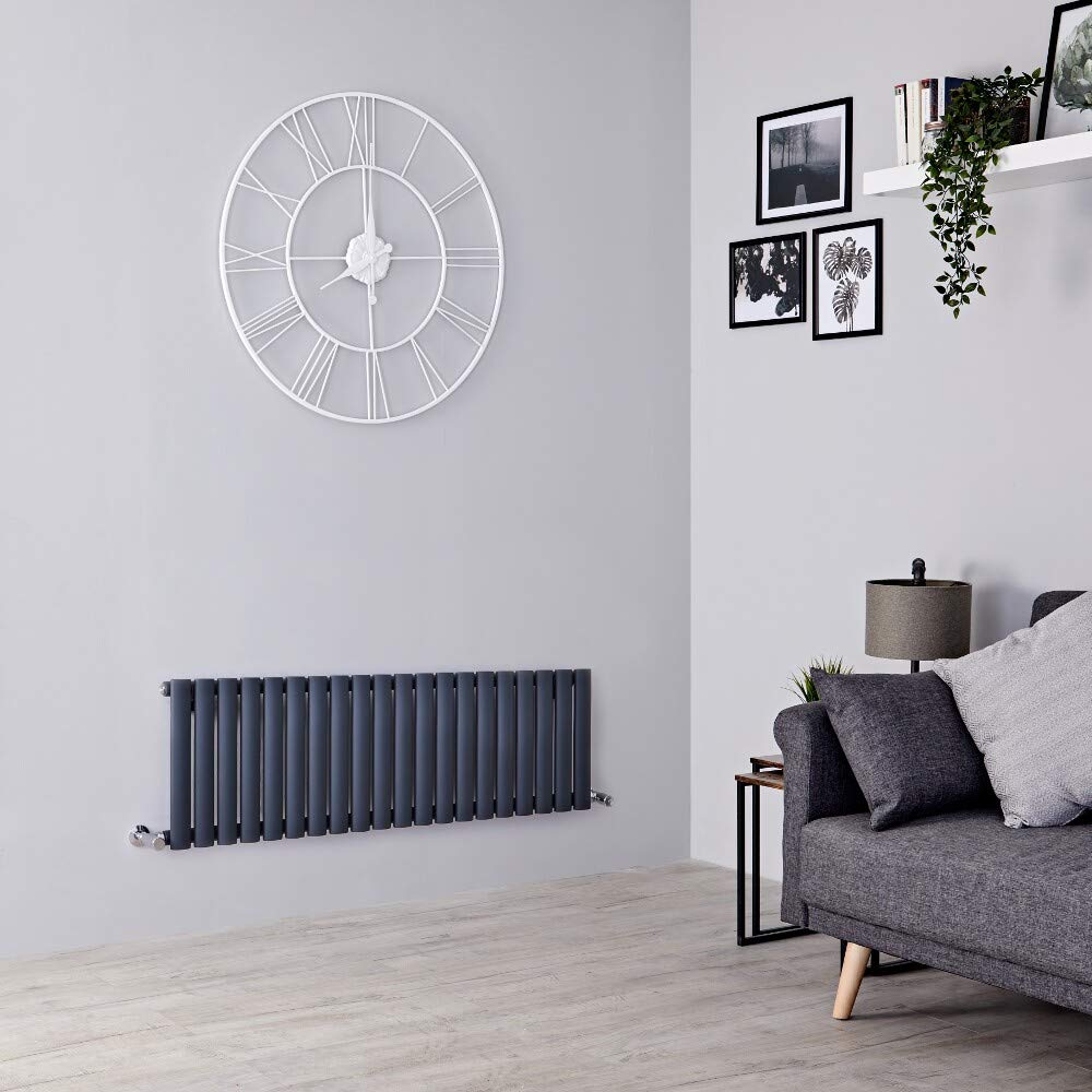 Milano Aruba - Anthracite Horizontal Single Oval Panel Radiator - 400mm x 413mm