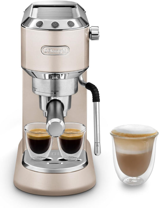 De'Longhi Dedica Arte EC885.BG, Traditional Barista Pump Espresso Machine, Manual Coffee Machine, My LatteArt Steam Wand, Compact Design 15cm Wide, Fit Mug Up to 13cm, Beige