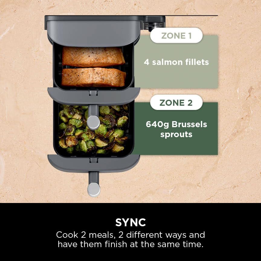 Ninja Foodi MAX Dual Zone Air Fryer, Amazon Exclusive, Tongs, 2 Drawers, 9.5L, 6-in-1, Use No Oil, Air Fry, Max Crisp, Roast, Bake, 8 Portions, Nonstick Dishwasher Safe Baskets, Copper/Black AF400UKCP