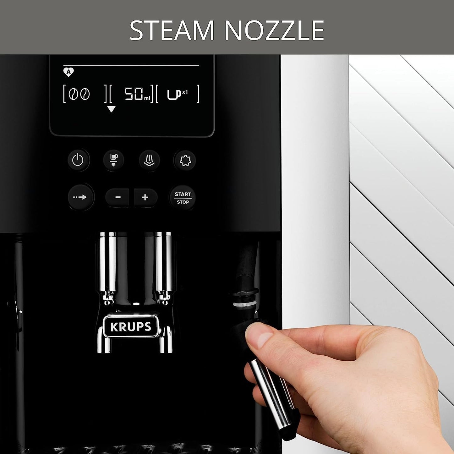 KRUPS Arabica Digital Automatic Coffee Machine, Bean to Cup, Espresso & Cappuccino Maker, 1.7 litre Water Tank, Silver, EA817840