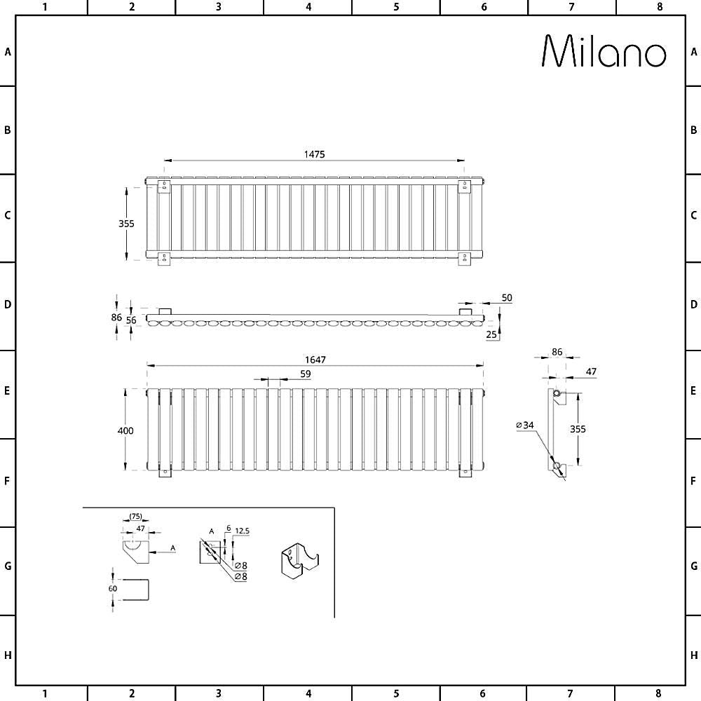 Milano Aruba Anthracite Horizontal Single Oval Panel Radiator - 400mm x 413mm