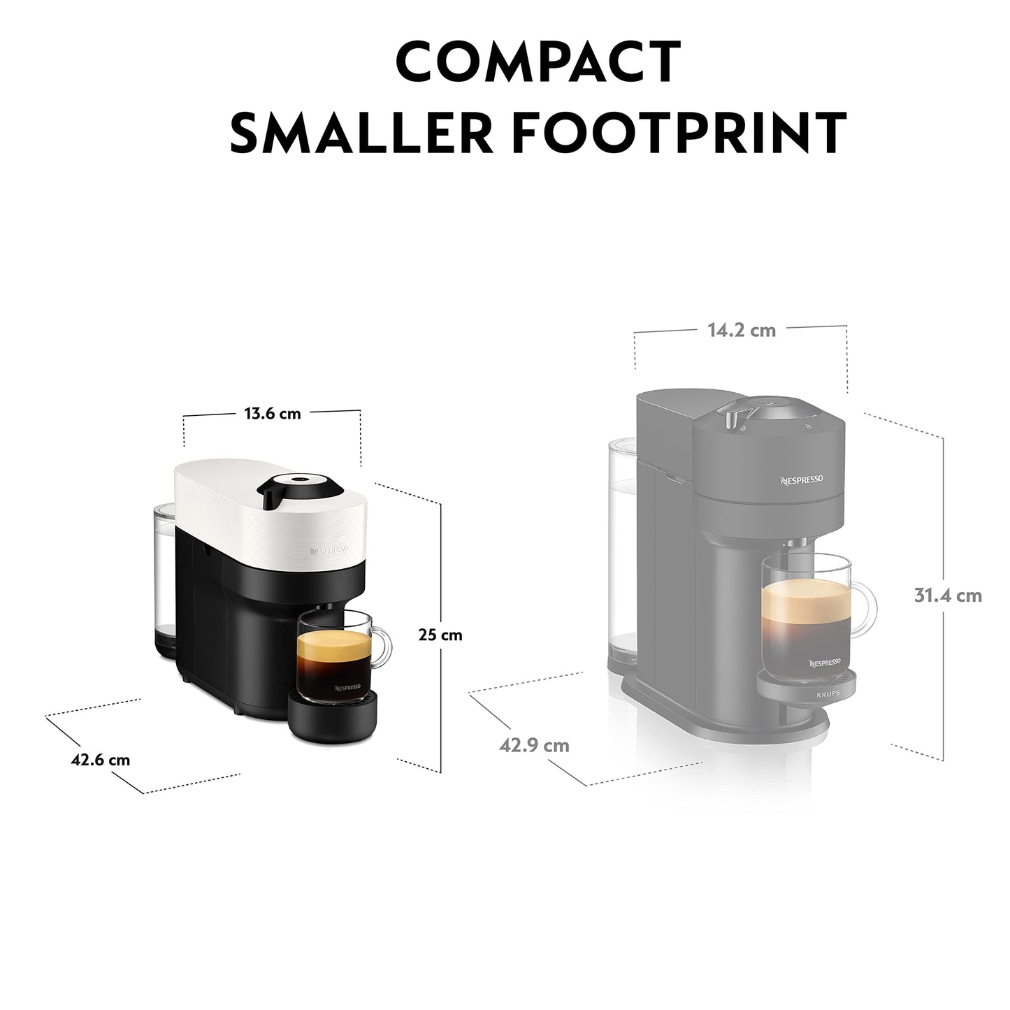 Nespresso Krups Vertuo Pop Coffee Pod Machine, Baritsa Bundle, includes White Vertuo Pop Coffee Pod Machine, 1x Milk Frother, 2x Mugs, 2x spoons, Melozio coffee pods & Chiaro coffee pods