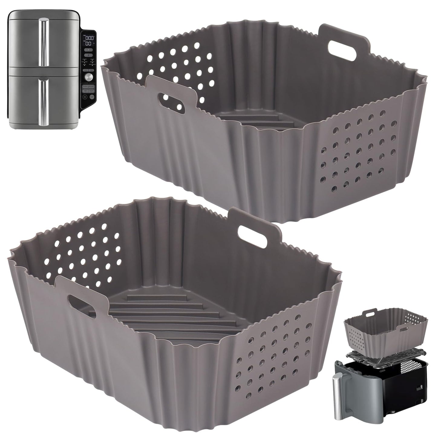 BYKITCHEN Air Fryer Silicone Liner for Ninja Double Stack XL 9.5L SL400UK, Perforated Air Fryer Liners Reusable, Airfryer Accessories for Ninja Double Stack Vertical Dual Drawer Airfryer (2 PCS)