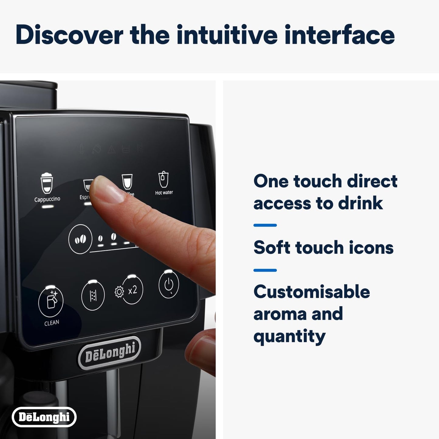 De'Longhi Magnifica Start ECAM220.60.B, Fully Automatic Bean to Cup Coffee Machine with 4 One-Touch Recipes, Soft-Touch Control Panel, Auto Milk, 1450W, Black