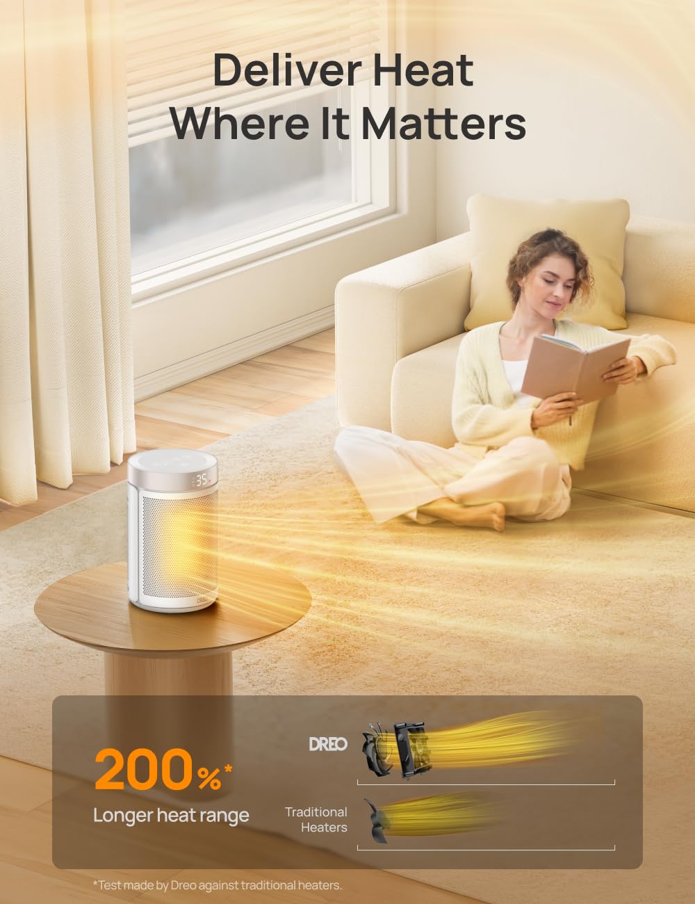 Dreo Electric Heater, 1500W Energy Efficient Space Room Heater, Upgrade Remote Portable Ceramic Fan Heaters, Thermostat, 3 Modes 12H Timer, Overheat & Tip Over Protection, for Bedroom, Atom 316, Gold