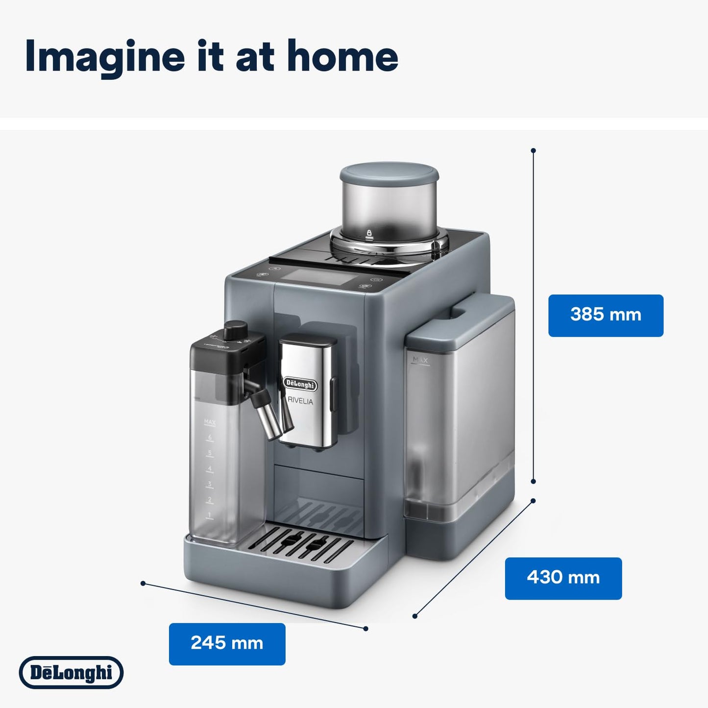 Delonghi Rivelia EXAM440.55.G, Fully Automatic Coffee Machine with LatteCrema Hot, Automatic Milk Frother, Compact Size Bean to Cup Coffee Machine, 16 Recipes, Full Touch Colored Display, Pebble Grey