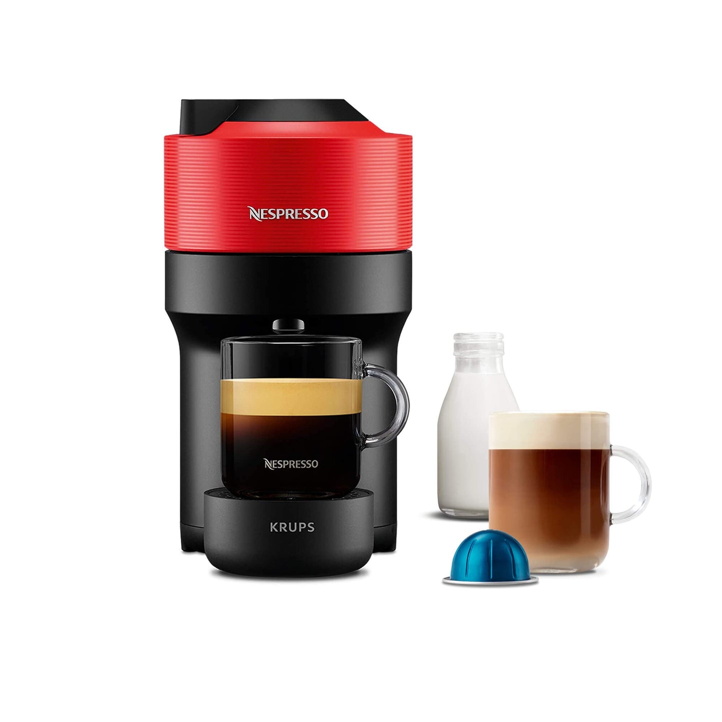 Nespresso Coffee Machine Baritsa Bundle includes Vertuo Pop White by Krups, Milk Frother, 2xNespresso Mugs, 2 x spoons, Melozio Nespresso coffee pods & Chiaro Nespresso coffee pods