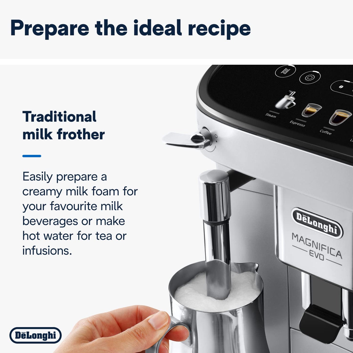 De'Longhi Magnifica Evo, Bean to Cup Coffee and Cappuccino Maker, 1450 watts, 250g bean container, 1.8L water container, ECAM292.81.B, Plastic, Black