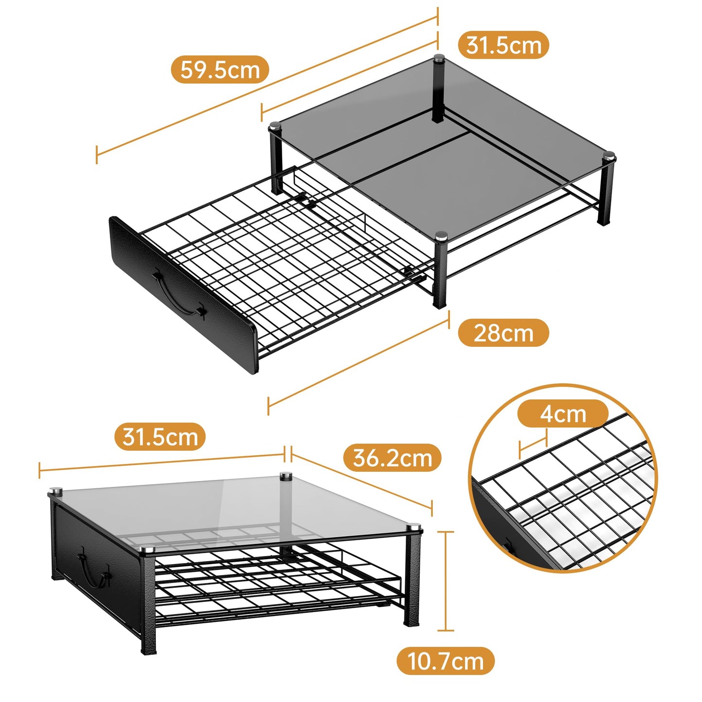 HFHOME Coffee Capsule Drawer Compatible for Tassimo Max Capacity 64 Pods - Tassimo Stand & Pod Storage Drawer, Anti-vibration Design Coffee Station Organizer- Black