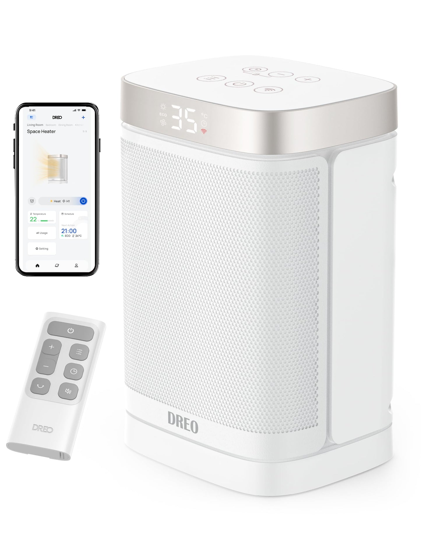 Dreo Electric Space Heater, 70° Oscillating Portable Heaters for Home, 1500W PTC Ceramic Heater with Thermostat, Remote Control, 3-Mode 3-Speed, 1-12H Timer, Overheat & Tip-Over Protection, ECO-Mode