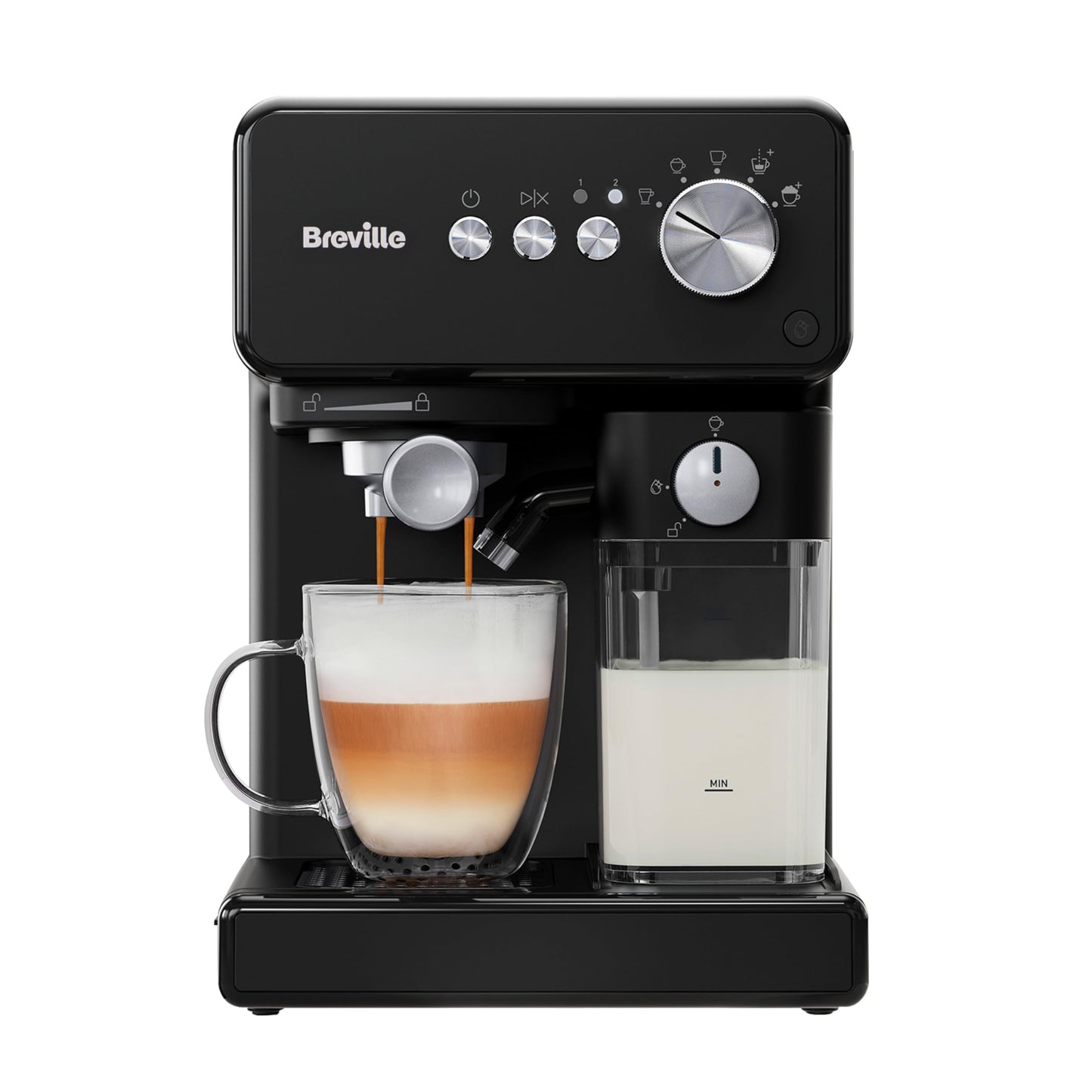 Breville Prima Latte Luxe One Touch Espresso Maker| Espresso, Latte Cappuccino Coffee Maker | 19 Bar Italian Pump | Automatic Milk Frother | ESE Coffee Pod Compatible | Black [VCF166]