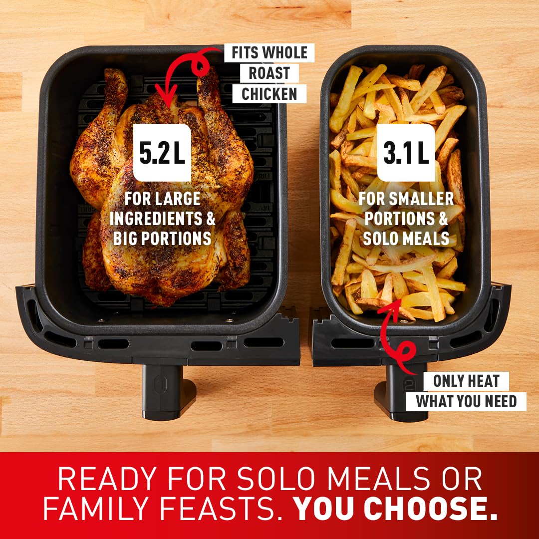 Tefal XXL Dual Easy Fry 11L Air Fryer, Dual Drawer, No Oil, Extra Crisp, Roast, Bake, Reheat, Dehydrate, 7 Pre-set Programs, Dishwasher Safe, 8+ Portions, Java-Grey, EY942BG0