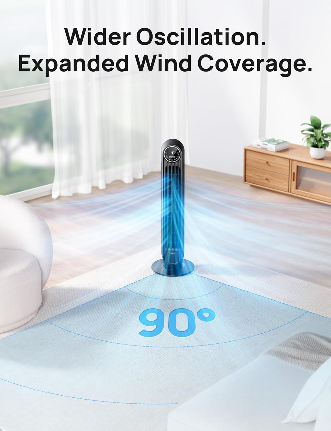 Dreo 28dB Silent Tower Fan, 7.3m/s Velocity Electric Cooling Fan with Remote Control 90° Oscillating 4 Speeds 4 Modes 8H Timer LED Display, Quiet Standing Bladeless Floor Fans for Bedroom, Nomad One