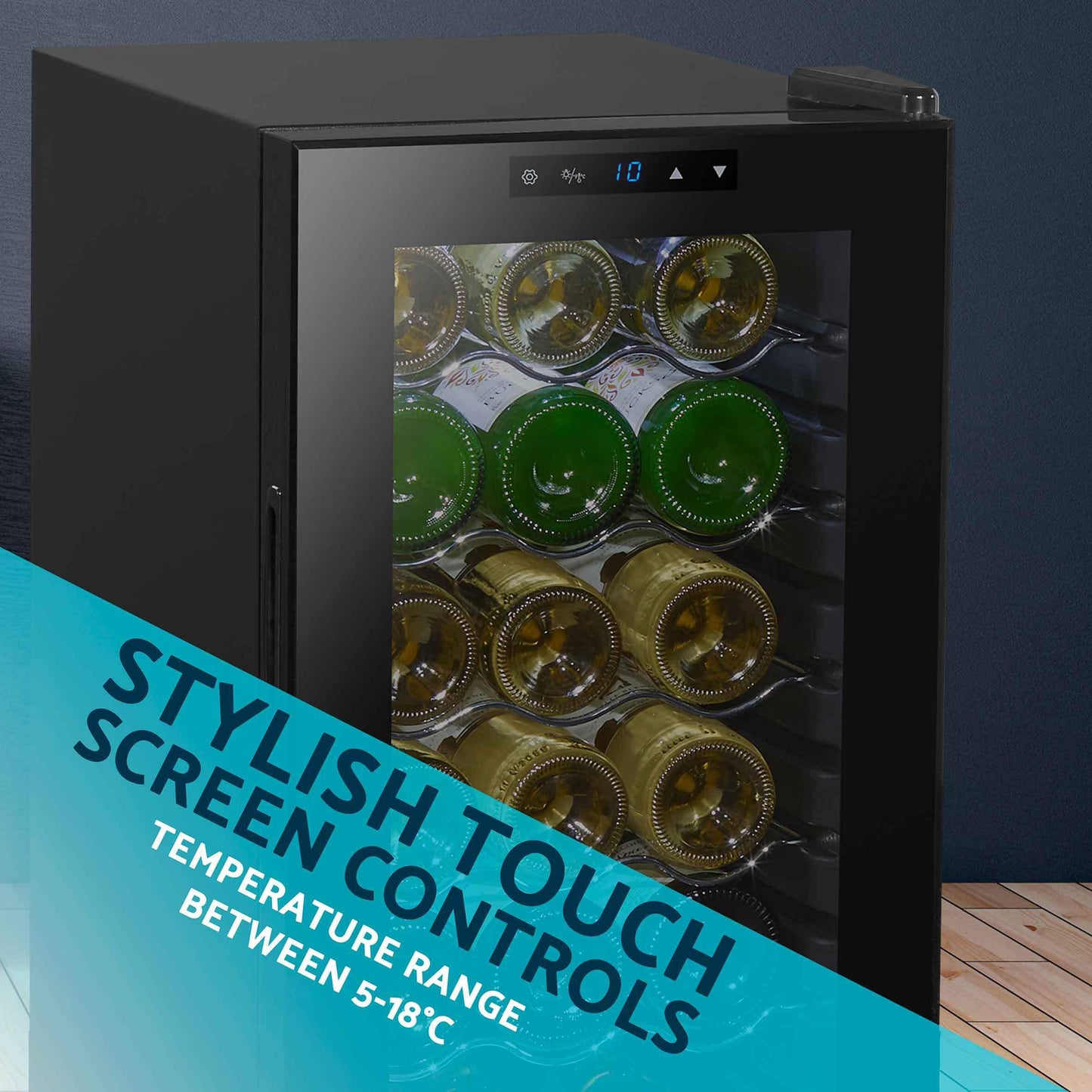 Baridi Black 12 Bottle Wine Fridge Cooler, Super Quiet 25dB, Touch Control, LED - DH73