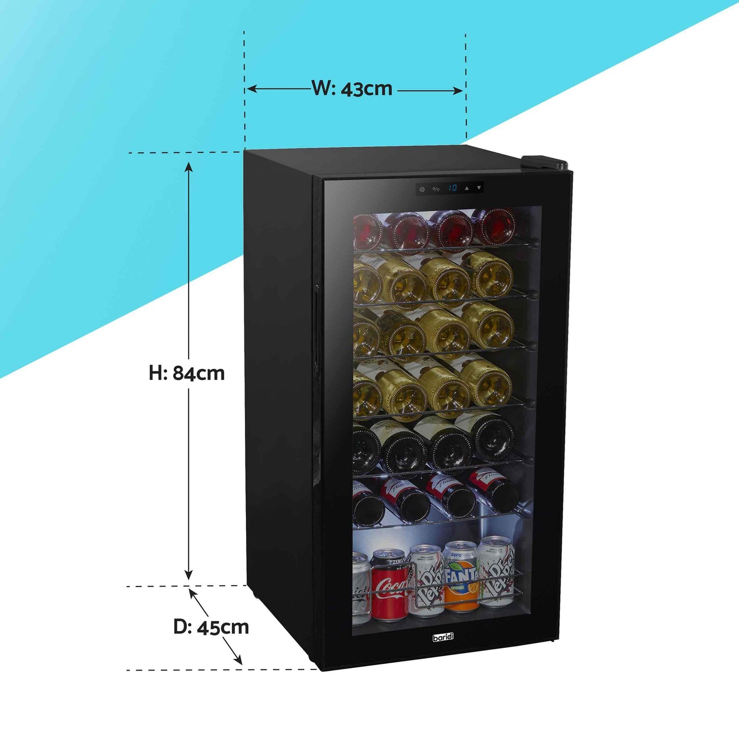 Baridi Black 12 Bottle Wine Fridge Cooler, Super Quiet 25dB, Touch Control, LED - DH73