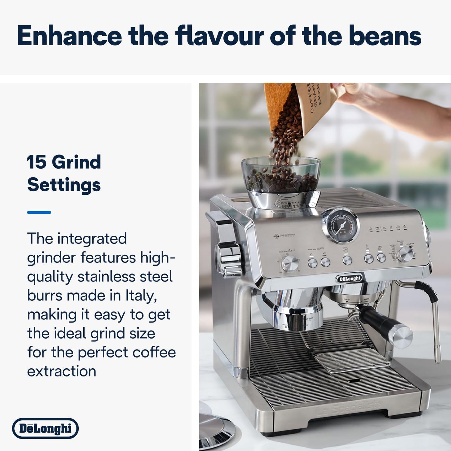 De'Longhi La Specialista Arte EC9155.W, Barista Pump Espresso Machine, Bean to Cup Coffee and Cappuccino Maker, 8 Grinding Settings, MyLatte Art Frothing Wand, 1550W, White