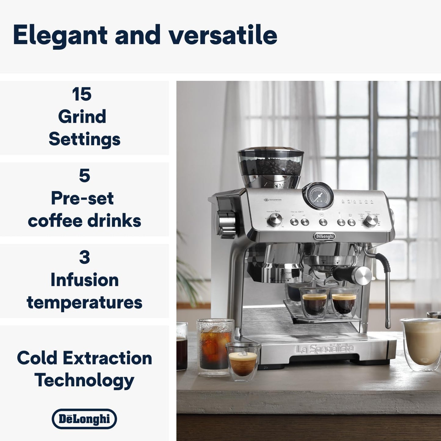 De'Longhi La Specialista Arte EC9155.W, Barista Pump Espresso Machine, Bean to Cup Coffee and Cappuccino Maker, 8 Grinding Settings, MyLatte Art Frothing Wand, 1550W, White