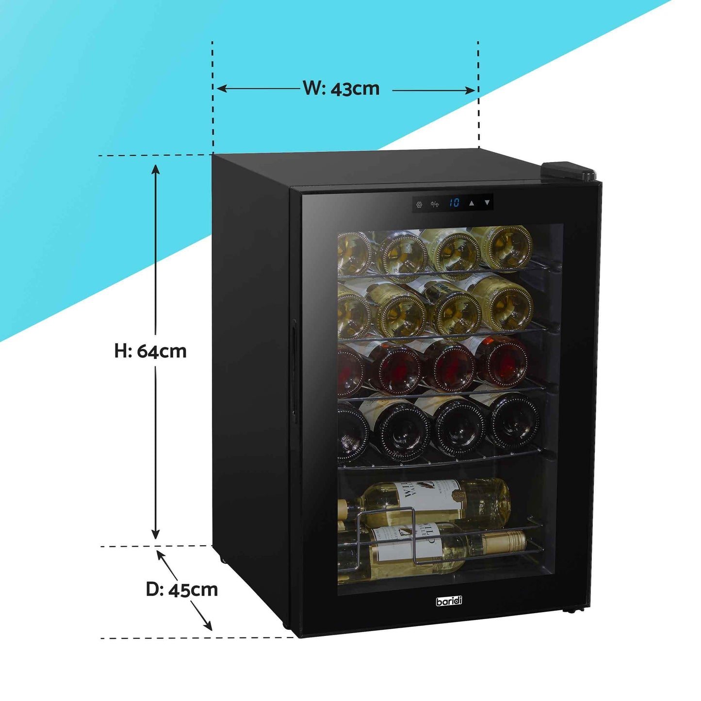 Baridi Black 12 Bottle Wine Fridge Cooler, Super Quiet 25dB, Touch Control, LED - DH73