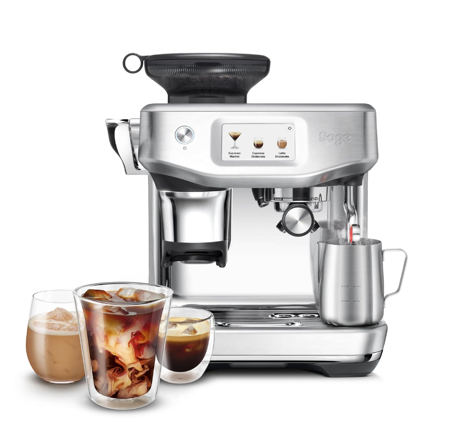 Sage - The Barista Touch Impress - Bean to Cup Coffee Machine with Grinder and Milk Frother, Cappuchino, Latte, Espresso Maker, Easy to Use, 8 Presets, With Milk Jug, 1700 W, Brushed Stainless Steel