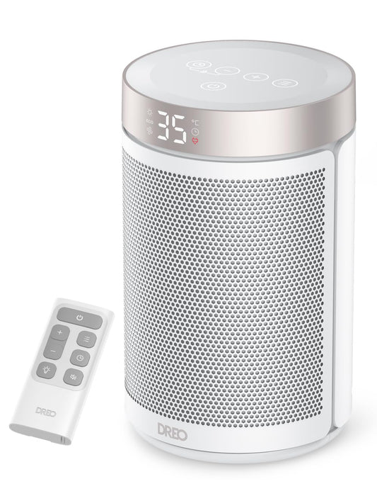Dreo Electric Heater, 1500W Energy Efficient Space Room Heater, Upgrade Remote Portable Ceramic Fan Heaters, Thermostat, 3 Modes 12H Timer, Overheat & Tip Over Protection, for Bedroom, Atom 316, Gold