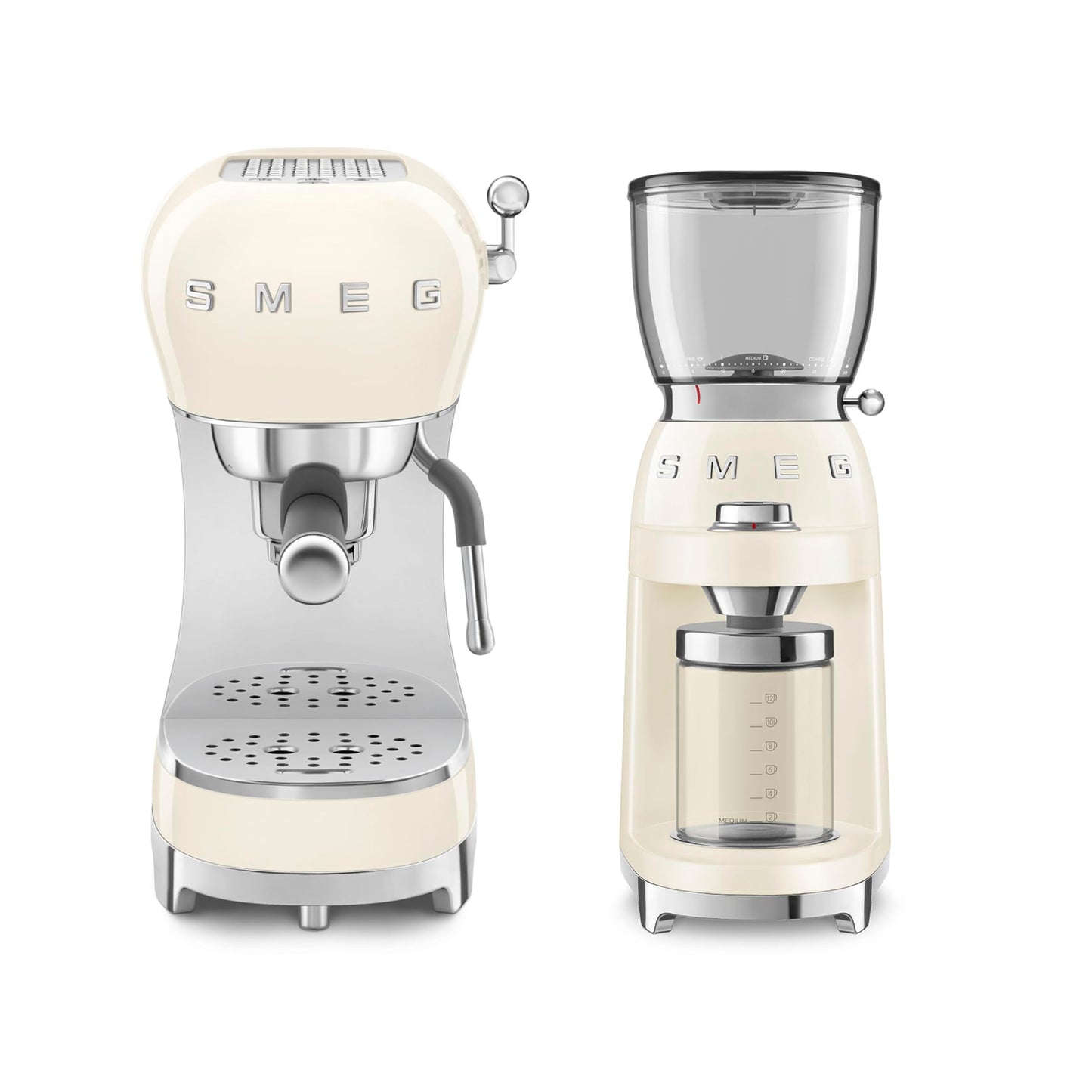 Smeg Retro Coffee Range Set, Espresso Machine with Steam Wand, Electric Coffee Grinder, Black