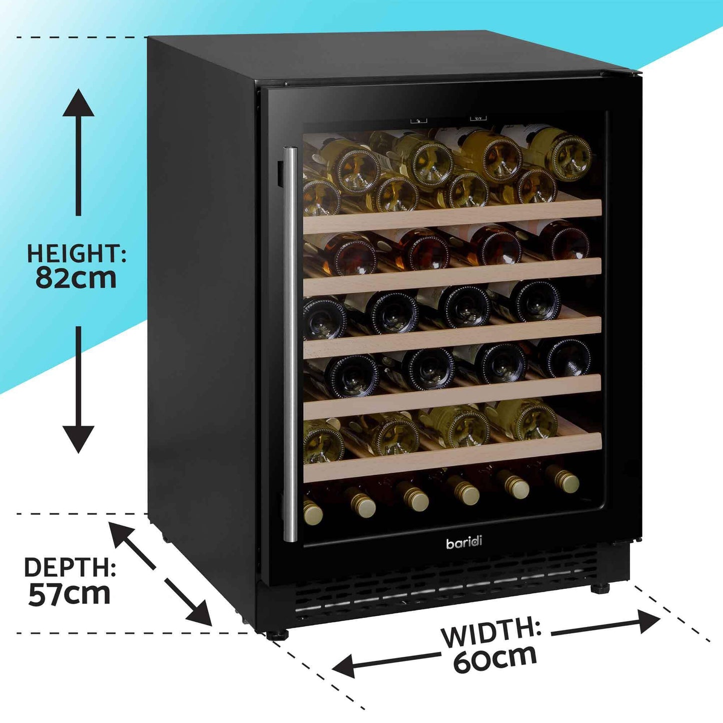 Baridi Black 12 Bottle Wine Fridge Cooler, Super Quiet 25dB, Touch Control, LED - DH73