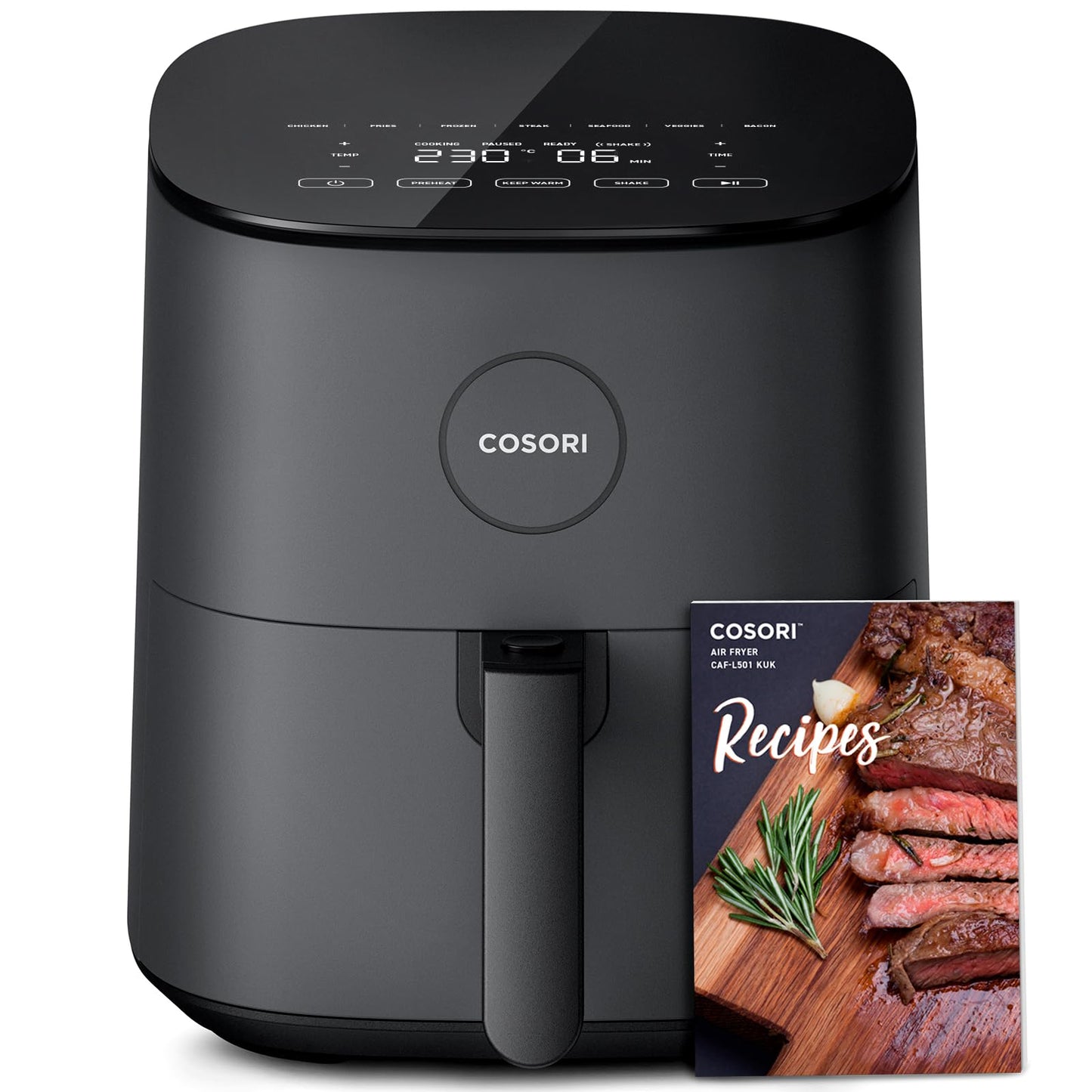 COSORI 5.5L Smart Air Fryer Oven, 200 Recipes(Cookbook & Online), APP Control, Square & Removable Basket, 13 Cooking Functions, Roast, Bake, Reheat, Dishwasher Safe, Black