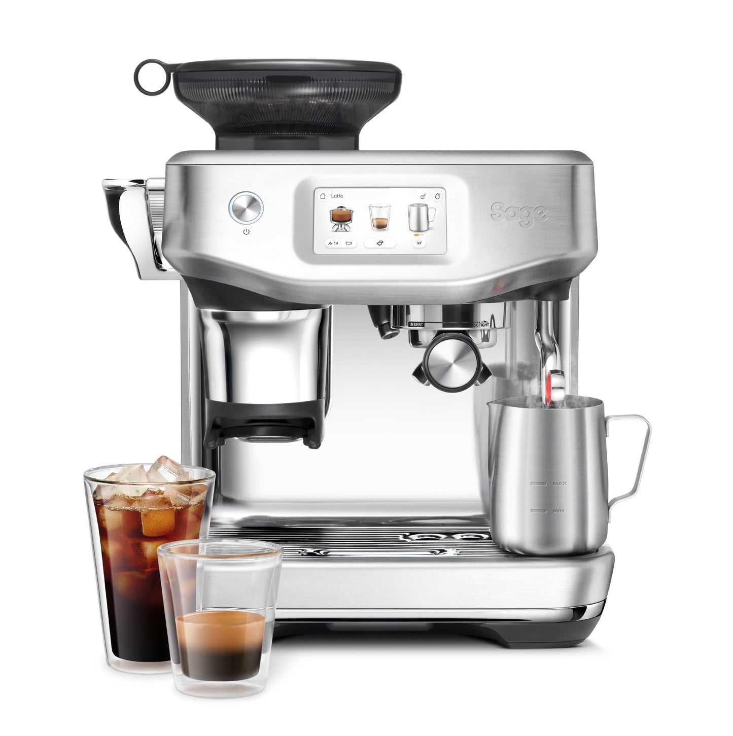 Sage - The Barista Touch Impress - Bean to Cup Coffee Machine with Grinder, Milk Frother and With Cold Brew Function - 14 Presets, Touch Screen, Espresso, Cappuccino 1700 W, Sea Salt