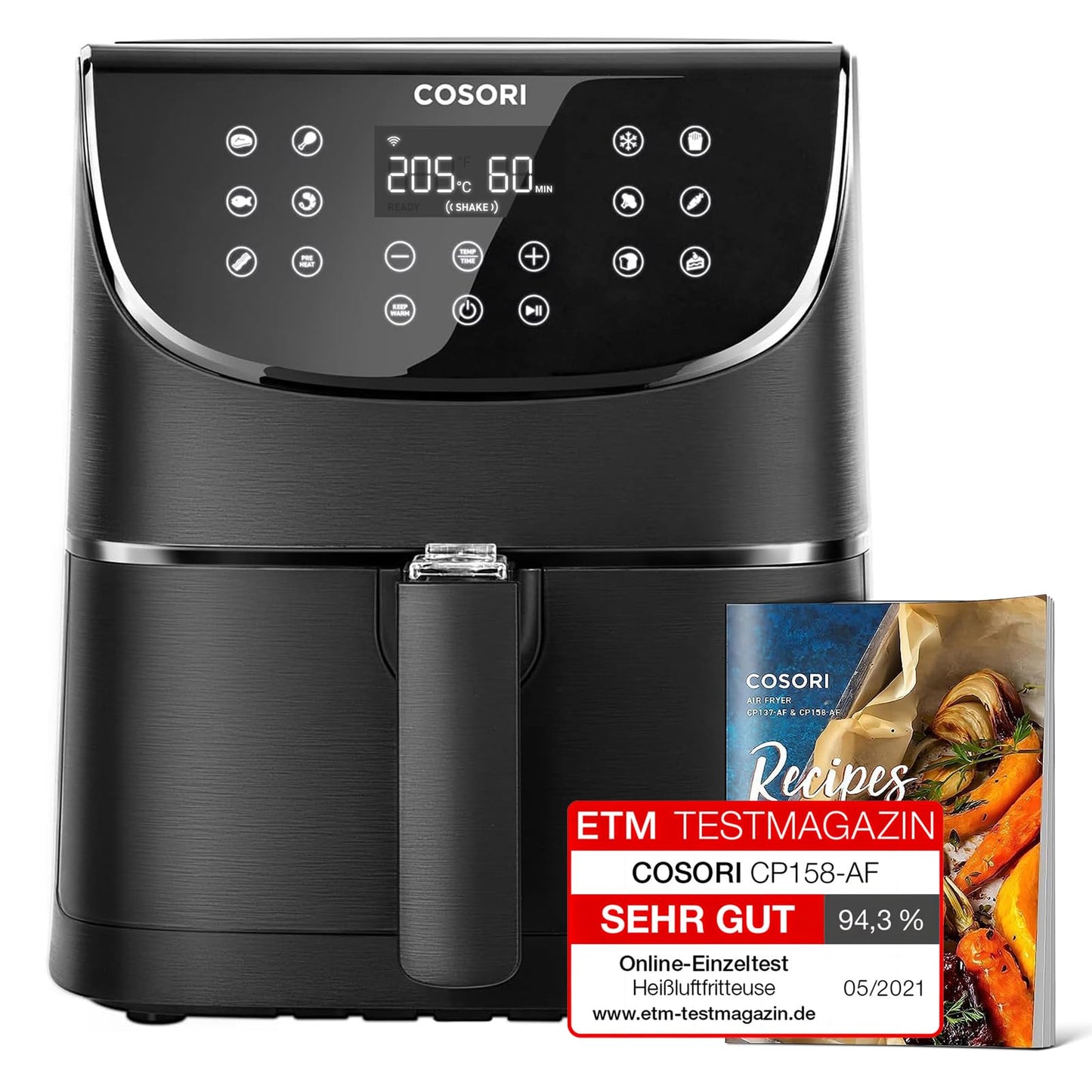 COSORI Air Fryer Large 6.2L, Clear Blaze airfryer with Visual Window, 55% Savings and 85% Less Oil, 8 Presets Plus Roast, Bake, Shake Reminder, 80+ Recipes, Dishwasher Safe, Quiet, 1700W, Black